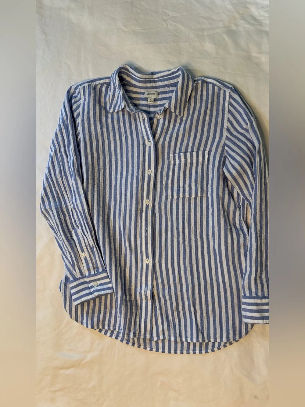 J.Crew Women’s NWT Blue White Striped Cotton Button Down Shirt Size M